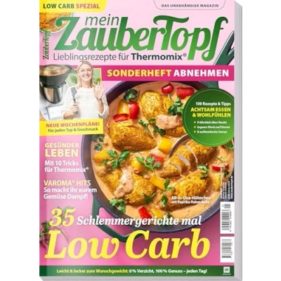 Abbildung von mein Zaubertopf Low Carb Spezial 01/2024 Sonderheft Abnehmen Gesund leben Wochenpläne 100 Rezepte und Tipps