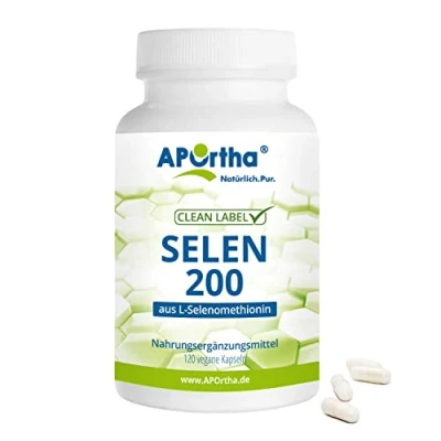 Abbildung von APOrtha® Selen Kapseln 120 Stück I 200 µg aus L Selenomethionin Organisch gebundenes hochdosiert und leicht zu schlucken Bestes 200µg vegan, hefefrei, glutenfrei, sojafrei