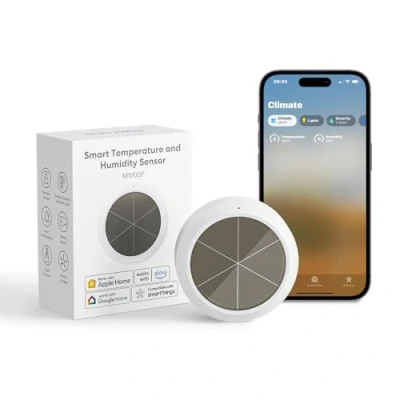 Abbildung von Meross WLAN Hygrometer Thermometer Innen, Erfordert Hub, Smart Temperatur und Luftfeuchtigkeitsmesser, Solarenergieversorgung, Kompatibel mit Apple HomeKit, Alexa, Google Home, SmartThings