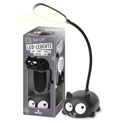 Abbildung von moses. Ed, the Cat Leuchte, biegsame LED Lampe im Katzen Design, wiederaufladbare Schreibtischlampe mit Akku und USB C Anschluss, dekorative Tischlampe für Katzenfans
