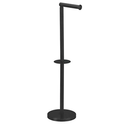 Abbildung von MSV Toilettenpapierhalter Stehend BxHxT:15x60x15 cm freistehender Papierrollenhalter in Edelstahl Optik Edler Rollenhalter für WC Rollen als Ersatzrollenhalter Schwarz matt