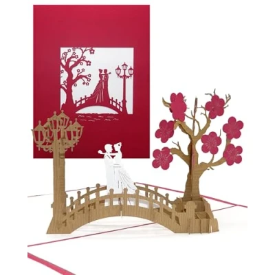 Abbildung von 3D Hochzeitskarte Bridge of Love Pop Up Karte als Einladung &amp; Einladungskarte zu Hochzeit Verlobung, Geschenk Gastgeschenk