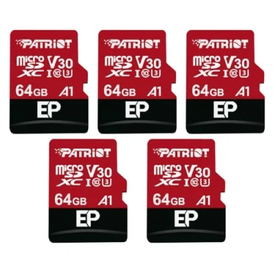 Abbildung von Patriot Memory 64GB A1 / V30 Speicherkarte für Android Telefone und Tablets, 4K Videoaufzeichnung 5er Pack