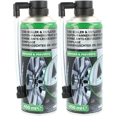 Abbildung von com four® 2X Reifen Pannenspray je 450 ml Autoreifen Pannenset auch für Motorradreifen Reifenreparaturset Reifendicht Spray Auto und Motorrad
