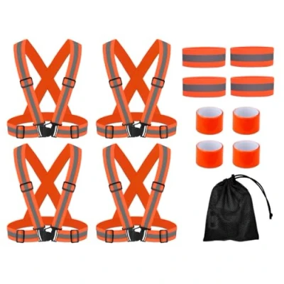 Abbildung von Hitopin 4PCS Reflektierende Warnweste Einstellbar, Reflektierendes Armbands, Reflektorbänder Schnapparmbänder Con Netzbeutel, Warnweste, Sicherheitsweste Set