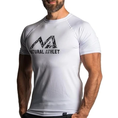 Abbildung von Natural Athlet Slim Fit Fitness Tshirt für Herren Enges &amp; langes schnelltrocknendes Männer Kurzarm Gym T Shirt Sport, Gym, Fitnessstudio, Workout, Bodybuilding und Krafttraining Weiß