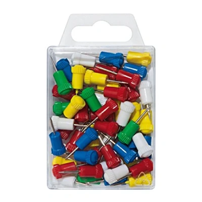 Abbildung von Wedo 56499 Stoßnadeln (vernickelter Eisendraht und Kunststoff, Kopfdurchmesser, Nadellänge, 7,5 mm, 24 mm) 50 Stück, farbig sortiert