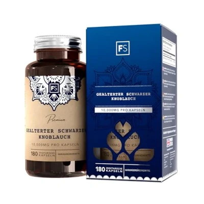 Abbildung von FS Schwarzer Knoblauch Kapseln 180 hochdosierte mit Black Garlic 10.000mg Extrakt pro Kapsel Geruchsneutrales Knoblauchpräparat Gentechnik , gluten &amp; allergenfrei Aus GB