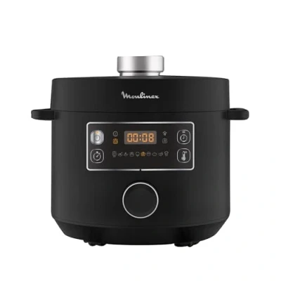 Abbildung von Moulinex Epic Turbo Cuisine CE7548 Elektrischer Schnellkochtopf, 1090 W, 10 Automatikprogramme, Dampfgarkorb, Schwarz