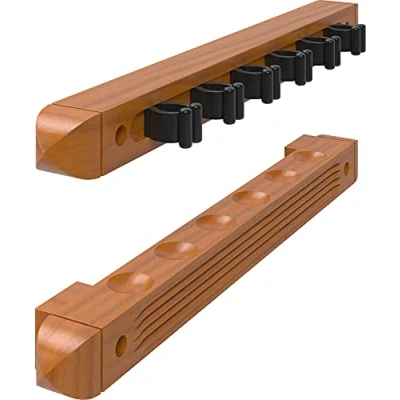 Abbildung von Fat Cat Billardqueue Rack aus Hartholz, zur Wandmontage, 2 teilig, Unisex Erwachsene, Holds 6 Cues, Eiche, Cues