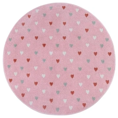 Abbildung von Hanse Home Adventures Kinderteppich Rund Herz Muster Teppich Junge Mädchen für Kinderzimmer, Spielzimmer, Jugendzimmer, Wohnzimmer Rosa, 140cm