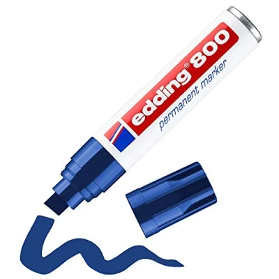 Abbildung von edding 800 Permanentmarker blau 5 Stifte Keil Spitze 4 12 mm für breite Markierungen wasserfest, schnell trocknend, wischfest Karton, Kunststoff, Holz, Metall, Glas