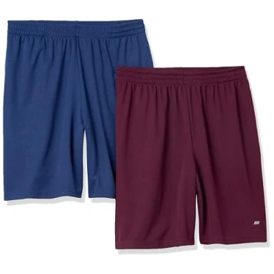 Abbildung von Amazon Essentials Herren Leichte Performance Funktionsshorts In Lockerer Passform (Erhältlich Übergrößen), 2er Pack, Burgunderrot/Marineblau, M