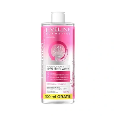 Abbildung von Eveline Cosmetics Facemed+ Hyaluron Mizellenwasser 3 in 1 Tiefenreinigung &amp; Feuchtigkeit, Alkoholfrei, 500ml