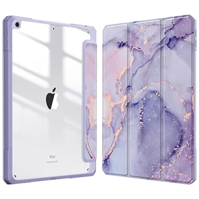 Abbildung von Fintie Hybrid Hülle für 10.2 Zoll iPad 9. Generation 2021/8. Gen 2020/7. 2019 mit Stifthalter Stoßfeste Schutzhülle transparenter Hartschale auf der Rückseite, Lila Marmor
