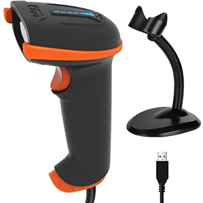 Abbildung von Tera 1D 2D QR Wired Barcode Scanner USB 2.0 Kabelgebundener CMOS Barcodelesegerät für Bildschirm mit Halterung/Ständer, D5100Y Z