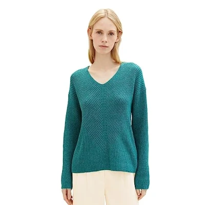 Abbildung von TOM Tailor Vneck Strickpullover, Damen, Größe: XXL, Ever green melange