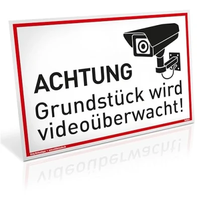 Abbildung von Schild Achtung Grundstück wird videoüberwacht! Alu 30 x 20 cm stabiles mit UV Schutz weiß Videoüberwachung Kameraüberwachung Kameraüberwacht Dreifke®
