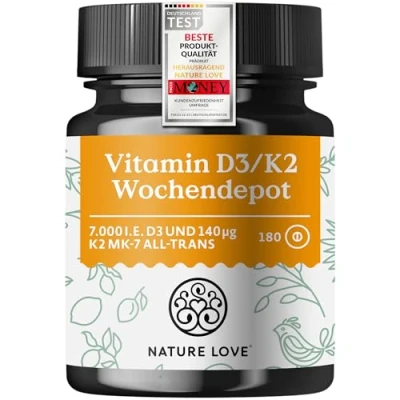 Abbildung von Vitamin D3 K2 Wochendepot 180 vegane Tabletten 7000IE + 140µg pro Tablette mit &gt;99,7% all trans Hochdosiert &amp; vegan Laborgeprüft, in Deutschland produziert