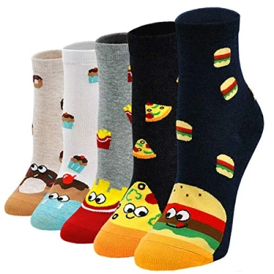 Abbildung von Damen Socken aus Baumwolle Lustige Bunte Socken, Frauen Thermal Witzige Karikatur Tier Weihnachtssocken, 5 Paare,Essen Muster, EU 37 43