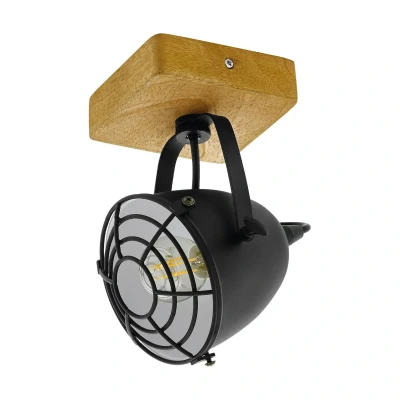 Abbildung von EGLO Deckenlampe Gatebeck, Deckenleuchte Vintage, Industrial, Retro, Deckenstrahler aus Stahl in Schwarz und Holz Natur, Wohnzimmerlampe, E14 Fassung, FSC zertifiziert