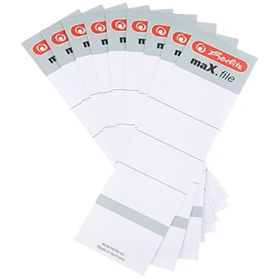 Abbildung von Herlitz 9743105 Rückenschild 54 x 190 mm für 8 cm Ordner, zum Einstecken, 10 Stück, weiß