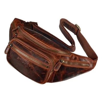 Abbildung von STILORD große Leder Bauchtasche Cognac Vintage Gürteltasche für Herren, Damen &amp; Kinder Retro Hüfttasche Jogging, Festival, Urlaub &#039;Caspar&#039;
