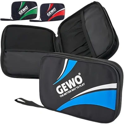 Abbildung von GEWO Doppelhülle Master Tischtennisschläger Hülle für 2 Schläger Nylon Tischtennis Tasche mit gepolsterten Schlägerfächern Rundum Schlägerschutz Trageschlaufe, 32cm blau