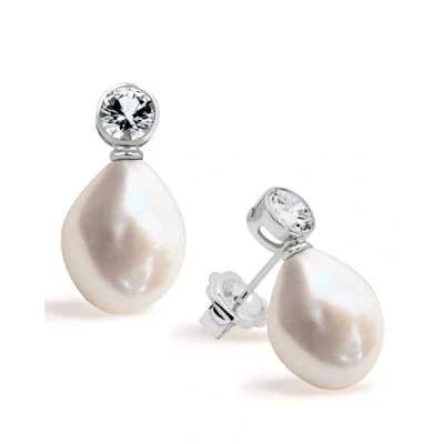 Abbildung von Damen Perlenohrringe mit 12 13 mm Barock Süßwasser Zuchtperlen Weiß Zirkonia SECRET &amp; YOU Perlenohrstecker 925er Sterling silber