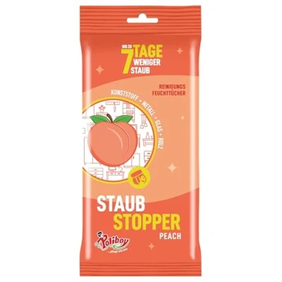 Abbildung von POLIBOY Staubstopper Peach Feuchttücher Staubtücher mit Antistatik Effekt Allzwecktücher Pfirsichduft 1 x 24 Tücher Made in Germany