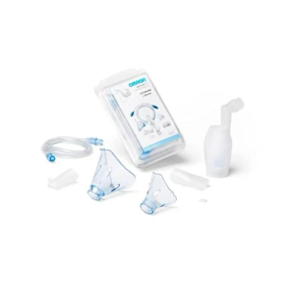 Abbildung von OMRON NEBASKIT 11, Komplettes Zubehörset für Erwachsene und Kinder, Ersatzset X101 and X102 Total Inhalationsgeräte, Masken, Mundstück, Nasenstück, Luftschlauch, Originalzubehör