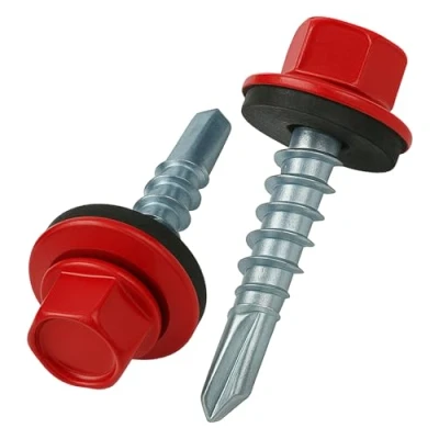 Abbildung von 4.8 mm x 28 Dachschrauben, Sechskantkopf Selbstbohrend Mehrfarbig (RAL 3003 Rubinrot) Schrauben mit versiegelter EPDM Unterlegscheibe, rostfreie, Verzinkte, Gehärtete (50 Stück)