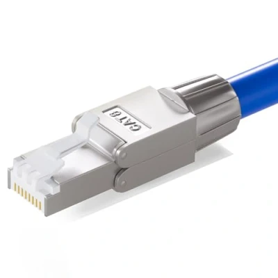 Abbildung von HB DIGITAL 1x CAT 8.1 RJ45 Netzwerkstecker für Ethernet LAN Verlegekabel auf Schneidklemme LSA werkzeuglos feldkonfektionierbar vergoldete Kontakte Vollgeschirmt STP Max. 40 Gbit/s 7 6a DSL