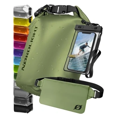 Abbildung von Nordlight wasserdichte Tasche 3er Set (Olivgrün) Dry Bag 20l + Handyhülle Hüfttasche IPX8 Schutz Mit Verstellbaren Gurten Für Strand, Stand Up Paddling