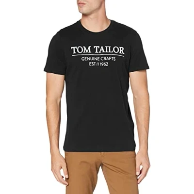 Abbildung von TOM TAILOR Herren T Shirt mit Logo Print aus Bio Baumwolle, Black, XXS
