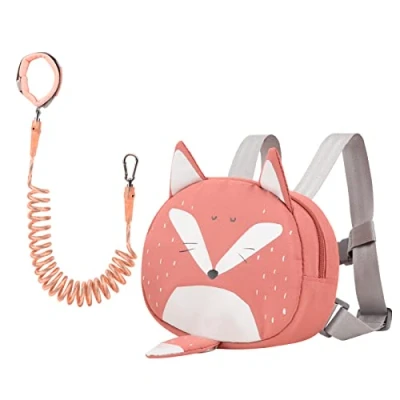 Abbildung von Bebamour Tier Kleinkind Rucksack mit Sicherheitszügeln, Mini Tasche Sicherheitsleine für Kinder, tragbarer Rucksack, Sicherheitsgeschirr Jungen und Mädchen,Orange Fox