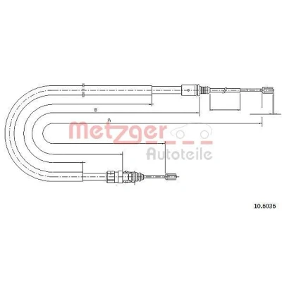 Abbildung von METZGER 10.6036 Handbremsseil hinten links, rechts, links 1905/1113 COFLE PEUGEOT: 207 Hatchback, SW