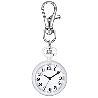 Abbildung von JewelryWe Karabineruhr Taschenuhr mit Karabiner Schlüsselanhänger FOB Clip on Quarzuhr Analog Uhr für Ärzte Krankenschwestern Sanitäter Köche Sport Unisex Weiß