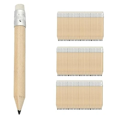 Abbildung von PARTITUKI 100 Mini Bleistifte mit Radiergummi. Halbe Holzbleistifte spitzer schwarzer Spitze und integriertem Radiergummi