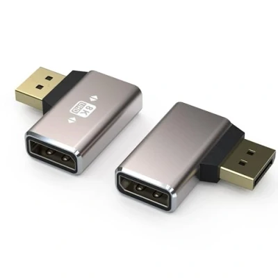 Abbildung von VMOJO 2er Pack Displayport Koppler Adapter, Legierungsgehäuse 8K UHD HDR (DP) 1,4 90 Grad rechtwinkliger Stecker auf Buchse Extender Verlängerungsstecker Konverter 8K@60Hz/4K@144Hz