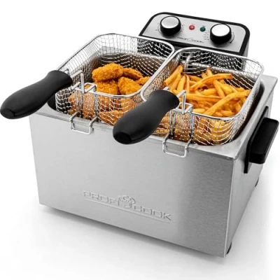 Abbildung von ProfiCook® Doppel Fritteuse mit 2 kleinen &amp; 1 großen Korb Doppelfritteuse Kaltzonentechnik 5L Kapazität und entnehmbaren Edelstahlbehälter PC FR 1038