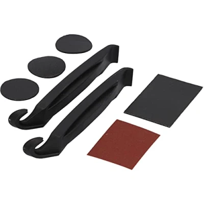 Abbildung von FISCHER Fahrrad Flickbox mit Schnellflicken, Reparatur Set für Reifen, Pannen Flickzeug Set, einfache Anwendung, ideal unterwegs, 7 teilig, Schwarz