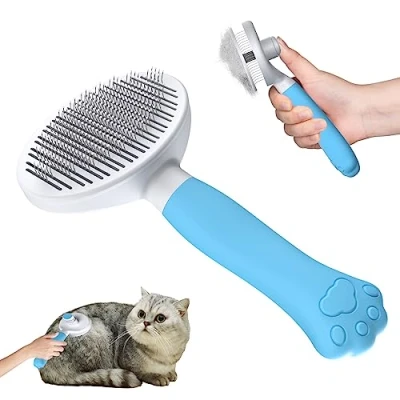 Abbildung von Zivacate 2024 New Katzenbürste Hundebürste[Ergonomischer Griff &amp; Ein Klick Reinigung Patented Design] Selbstreinigende Bürste Für kurz langhaarige Hunde/Katzen/Kaninchen, Unterwollbürste(Blau)