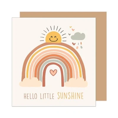 Abbildung von Edition Seidel Premium quadratische Glückwunschkarte zur Geburt mit Umschlag. Karte Grußkarte Babykarte Spruch Hello little Sunshine Billet Junge Mädchen Baby Regenbogen Sonne (EQ102 SW024)