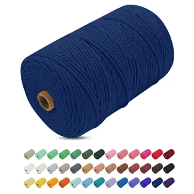 Abbildung von Makramee Garn Dunkelblau, Uiopa 3mm x 200m Farbig Baumwollkordel Baumwollseil Geflochten Baumwollgarn Baumwollschnur, 4 Stränge für Wandbehang, Hängepflanze, DIY Boho Deko