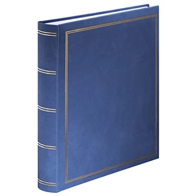 Abbildung von Hama Super Jumbo Fotoalbum London 34x35 cm (Fotobuch mit 80 weißen Seiten, Album für 480 Fotos zum Selbstgestalten und Einkleben, Photoalbum Pergamin Trennblättern) blau