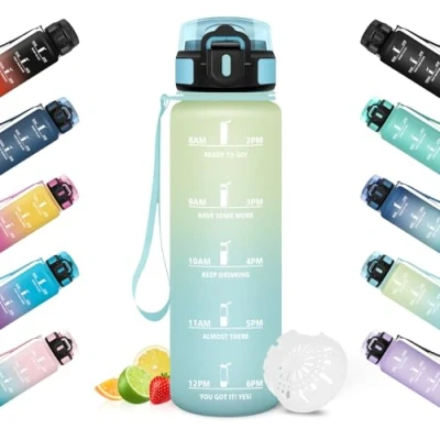 Abbildung von HoneyHolly Trinkflasche 1L, Zeitmarkierung, Wasserflasche, Auslaufsicher, Sport, Wiederverwendbar, Water Bottle für Fitnessstudio, Radfahren, Büro, Outdoor, Wasserflasche Auslaufsicher