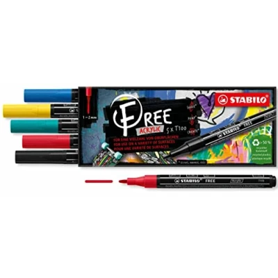 Abbildung von Acrylmarker STABILO FREE Acrylic T100 Rundspitze 1 2mm Royal 5er Pack mit 5 verschiedenen Farben