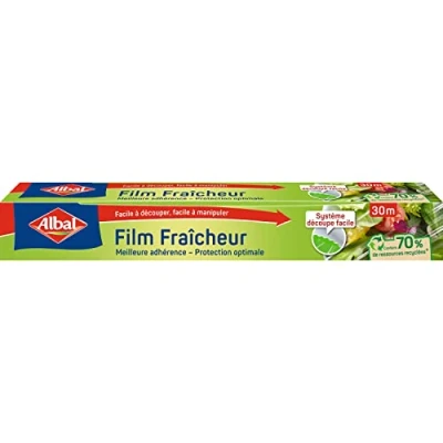 Abbildung von Albal Frischhaltefolie, 30 m Stretchfolie bewahrt die Frische der Lebensmittel haftend 70% recycelte Ressourcen