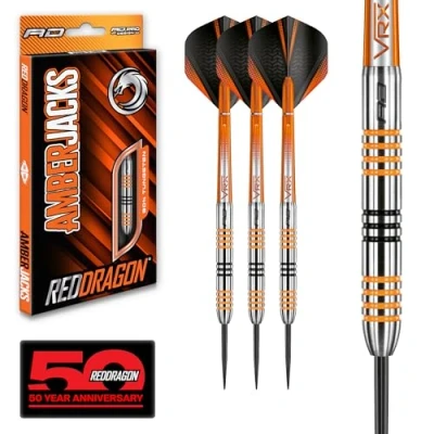 Abbildung von RED DRAGON Amberjack 3 Steel Tip 22 Gramm Wolfram Profi Dartpfeile Set mit Flights und Schäfte